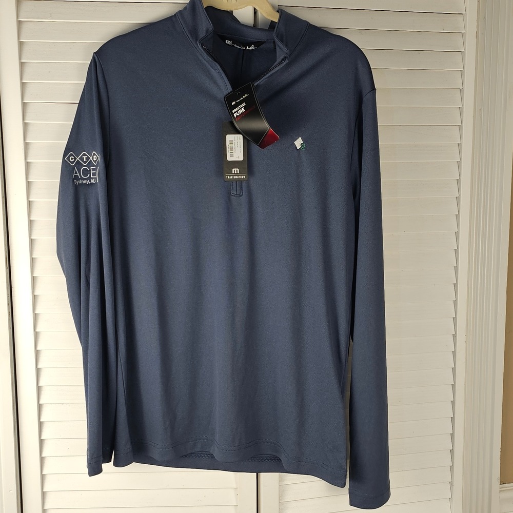 NWT Travis Mathew Mens Vintage Indigo Black Coto Performance 1/4 Zip Pullover Sm